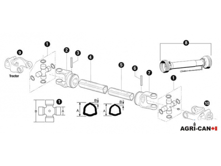Complete PTO Shaft with 1-3/8'' 6 Spline Quick Disconnect Yokes