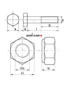 Flail Mower Bolts and Nuts - M16 X 100mm - 5/pack 2