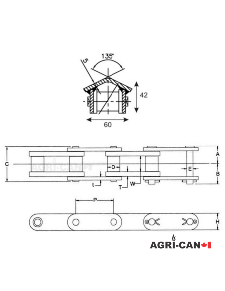 81X Rooftop Pusher Lug Premium Conveyor Chain - 10ft Assembly