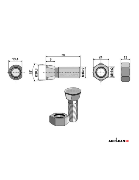 M14X34 Clipped Head Bolts - 1 Side (10 pack)