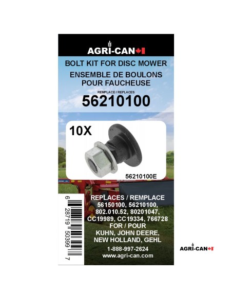 Ens. Boulons et écrous pour faucheuse Kuhn, New Holland, John Deere et Gehl - 10/Pqt