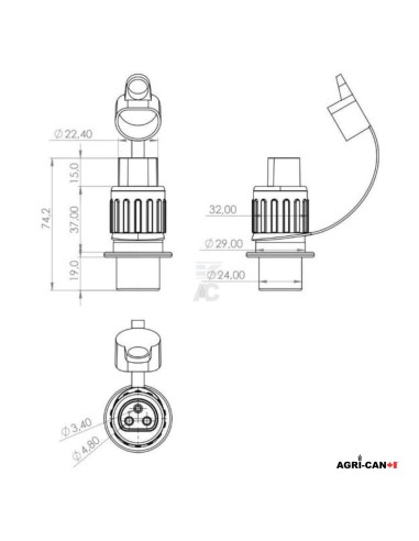 3-Pin Male Plug DIN 9680 – 12/24V