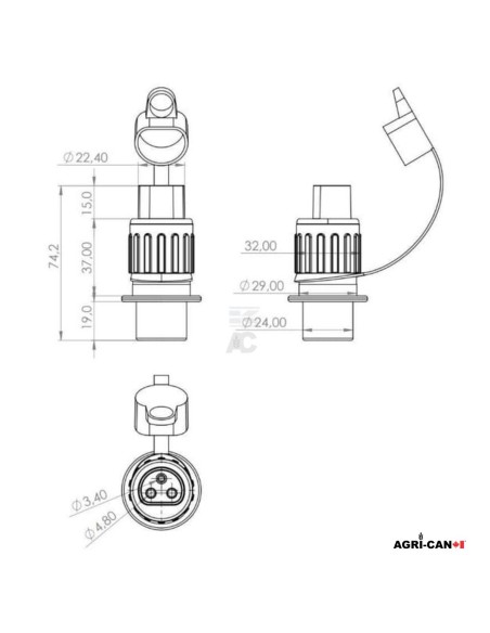 3-Pin Male Plug DIN 9680 – 12/24V