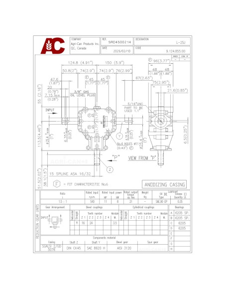Boîtier d’engrenage (Gearbox) pour souffleur à neige John Deere, Frontier et Pronovost - L-25J